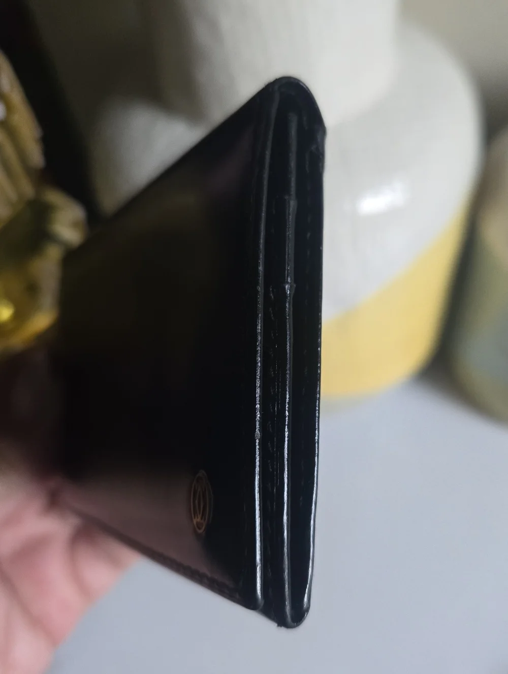 Vintage GUC Cartier Black Leather Slim Bifold Card Wallet